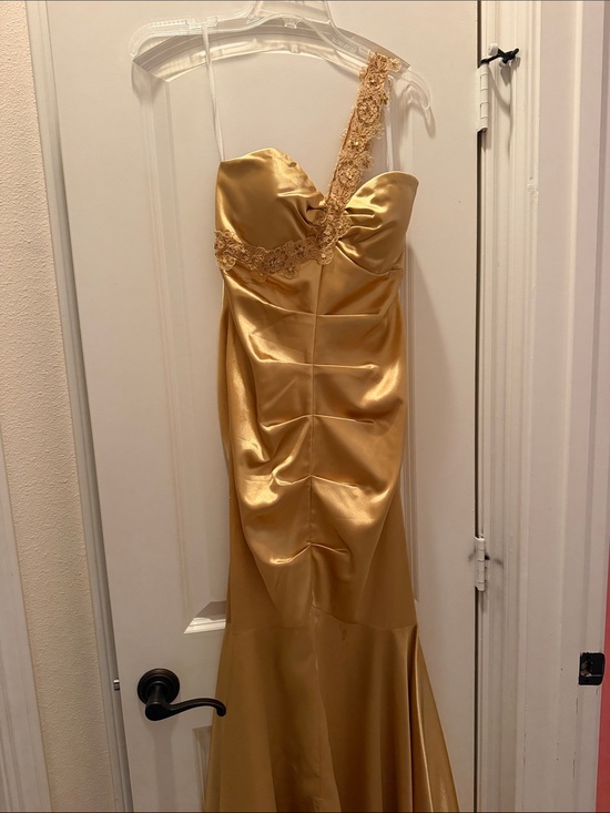 Jump Dresses & Skirts - Vintage Jump Apparel by Wendye Chaitin Gold One-Shoulder Satin Prom Dress